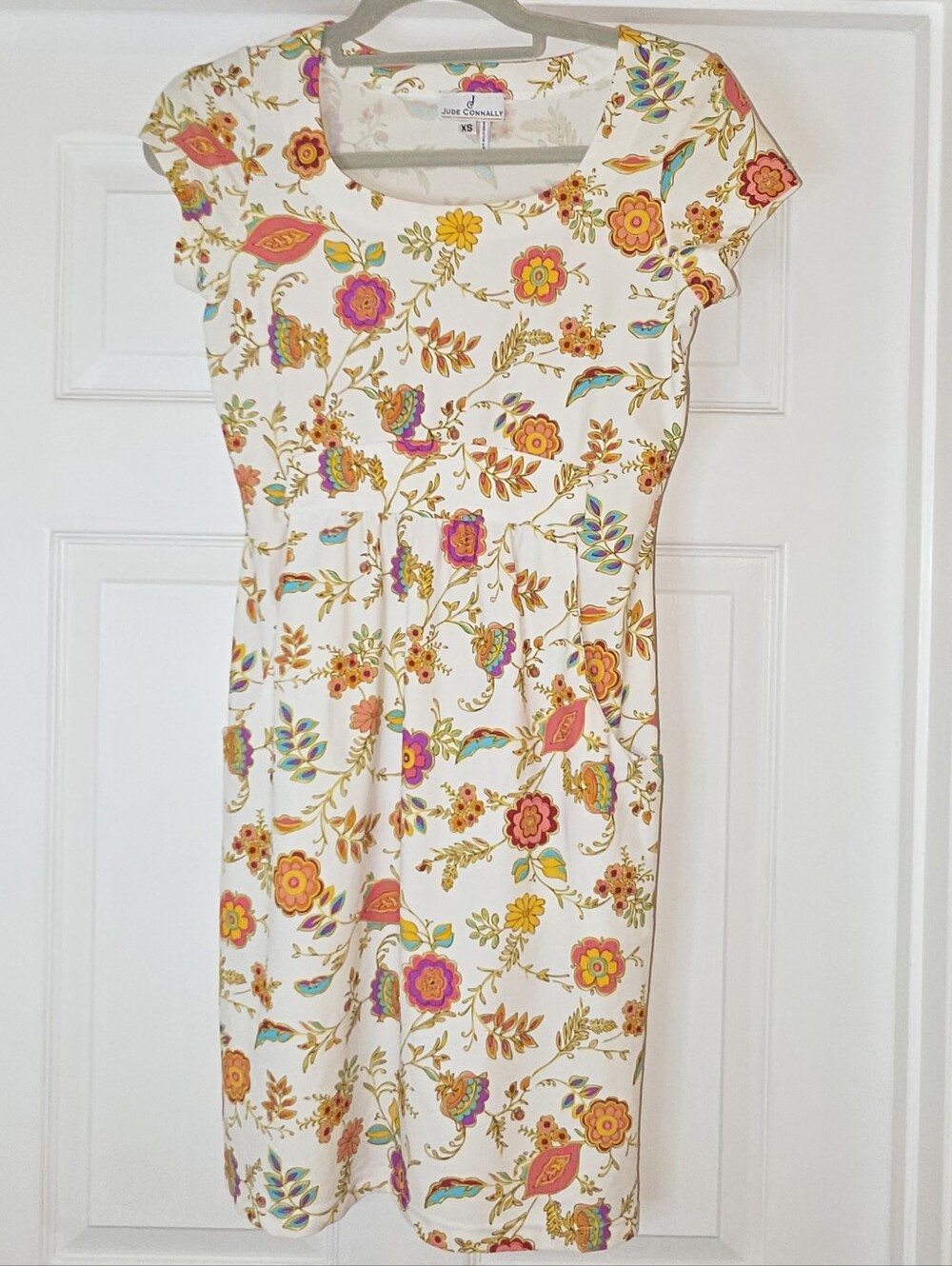 Jude Connally White Dress with Pink, Purple and Teal Floral Print